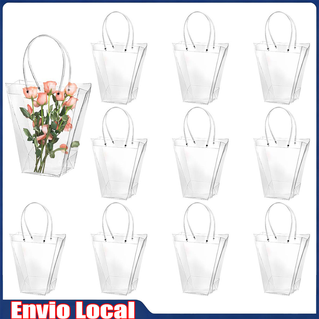 10 bolsas bouquet trapezoidal transparente, 23x25x11cm, Presentes para convidados