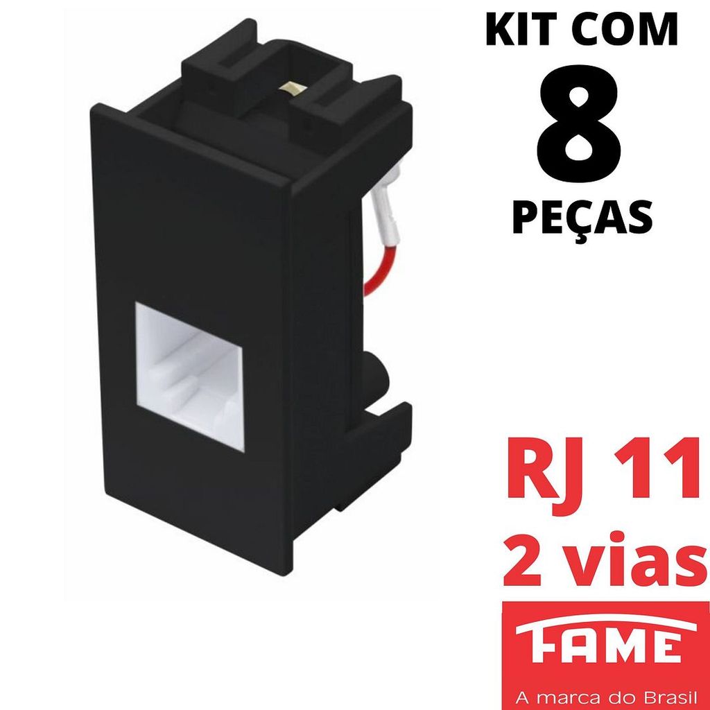 8un Módulo Tomada Telefone Interfone RJ11 2 Vias Habitat Black Preto FAME
