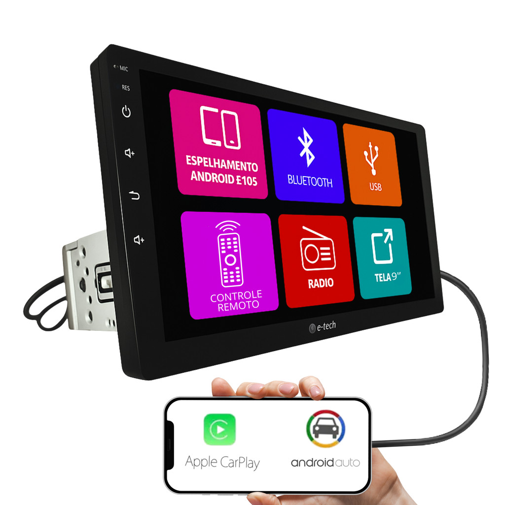 Central Multimídia 9 Pol Android Auto Carplay Fio H-Tech HT-9001CA 2 Din Bluetooth Usb Fm Tela Full Hd Fundo 1 Din em Oferta na Shopee