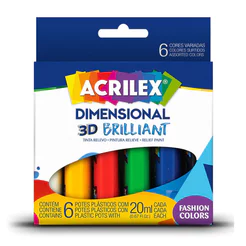 Tinta Dimensional Relevo 3D Brilhante 6 cores 20ml 12106 Acrilex