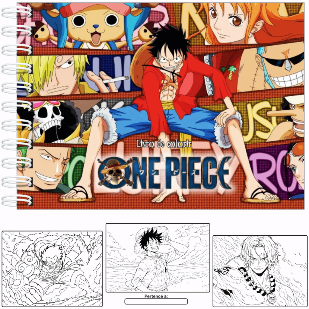 Livro de Colorir ANIME One Piece Capa Dura 50 Páginas 180g + Acetato