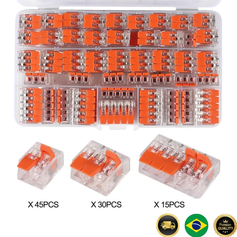 Kit 90 Peças Conector Elétrico Wago 221 Original - 1, 2, 3 e 5 Vias (4mm / 6mm)