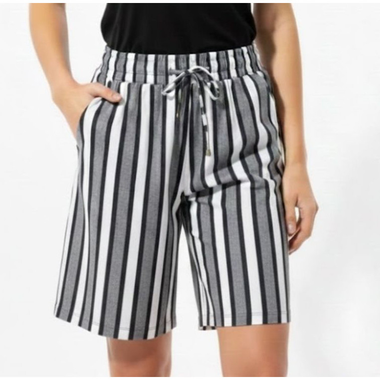 Bermuda Feminina em Liganete Listrada com Elástico | Leve, Fresca e Confortável do M ao G3