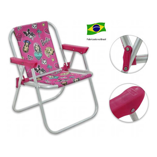 Cadeira Infantil Praia Ou Piscina Em Alumínio Barbie Bel Rosa — imagem 2 de 2