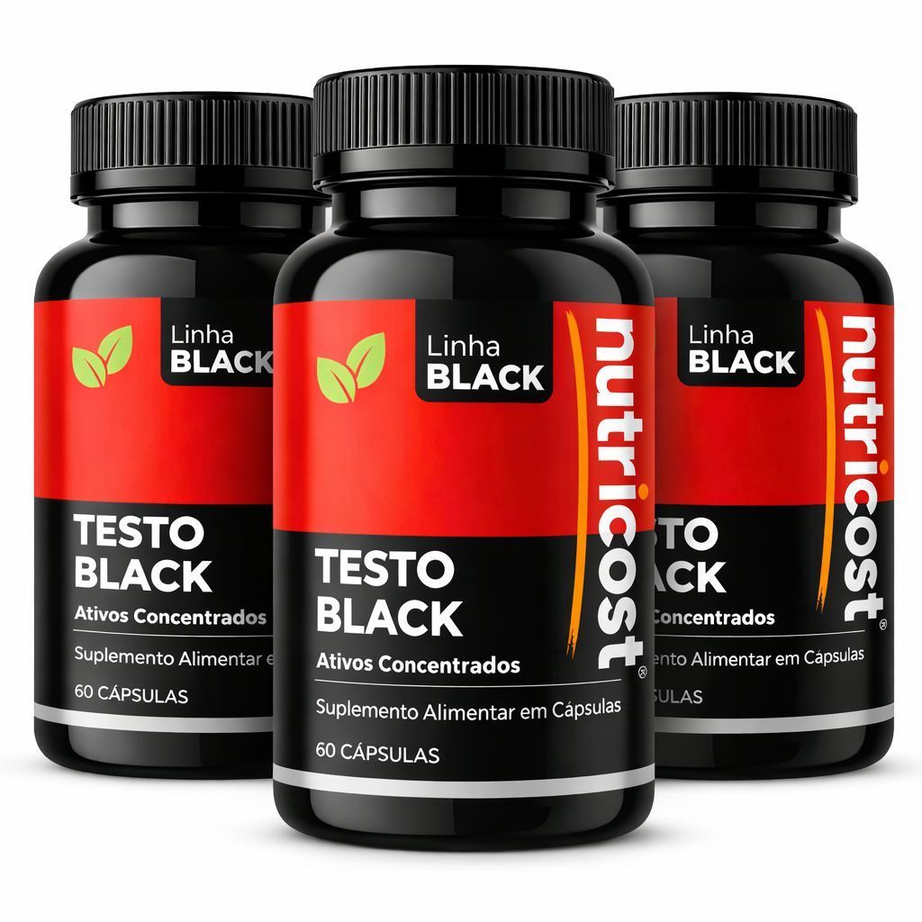 3 Potes Testo Black Suplemento Alimentar em Cápsulas Linha Black