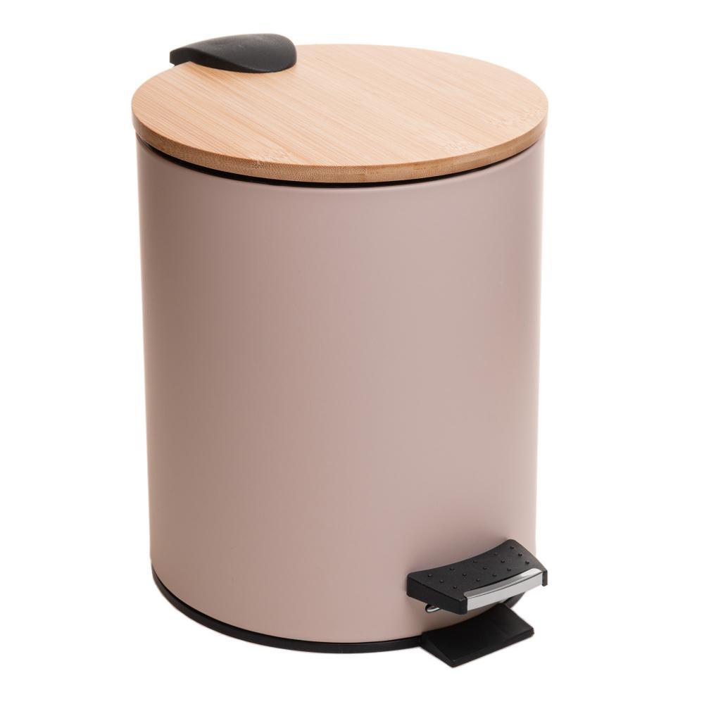 Lixeira Redonda com Tampa em Bambu e Pedal Lyor 5L Bege Aço em Oferta na Shopee
