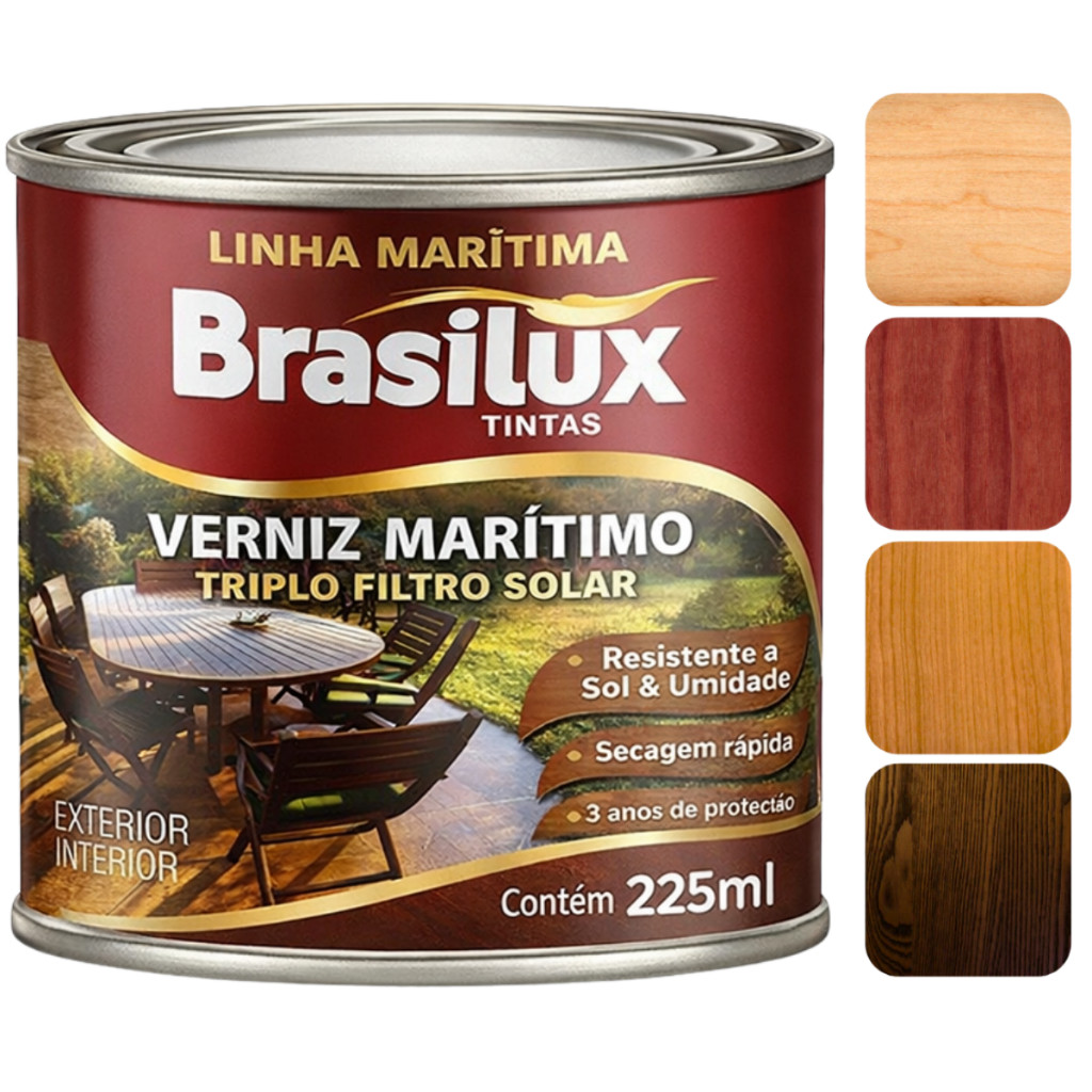 Verniz Marítimo Brasilux 225ml – Proteção Total UV e Brilho Duradouro para Madeira