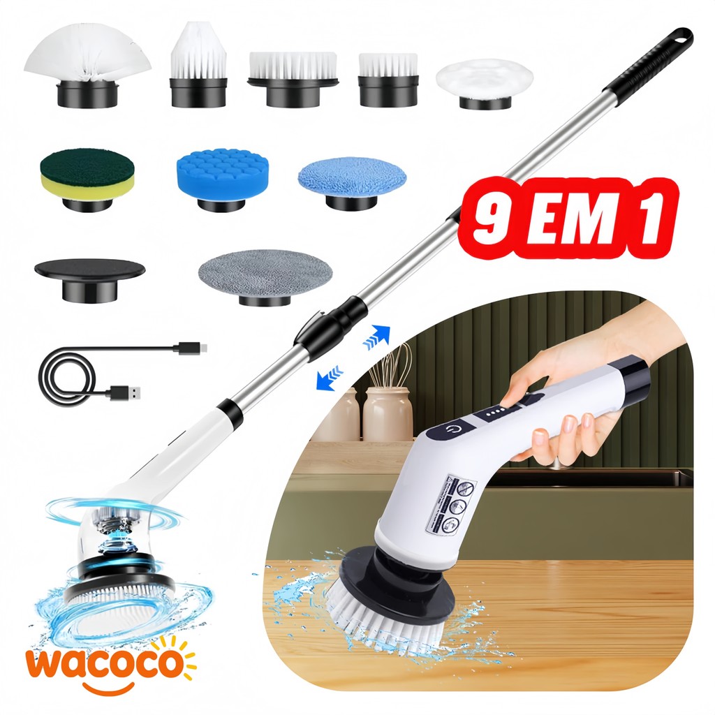 Escova de Limpeza Ajustável 9 em 1/7 em 1 Recarregável – Ferramenta Ideal para Janela, Banheiro e Cozinha em Oferta na Shopee