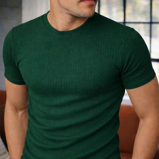 Camiseta Masculina Texturizada Camisa Malha Canelada Estilo Americana