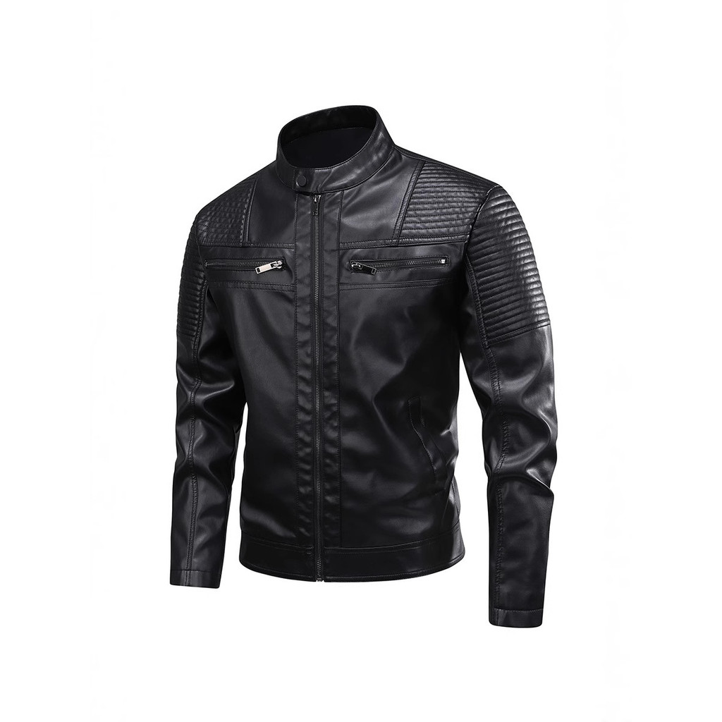 Jaqueta de Couro Genuíno para Homens, Jaqueta de Motociclista Slim Fit com Gola Alta, Nova Chegada, Tamanho Europeu, Cas