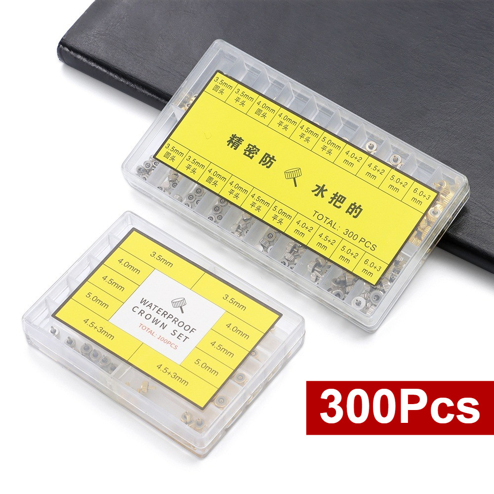 300 Peças Coroa De Relógio À Prova D'água Ouro Prata Aço Inoxidável Substituição De Peça 3.5 Mm 4.0 4.5 5.0 6.0 Kit De F