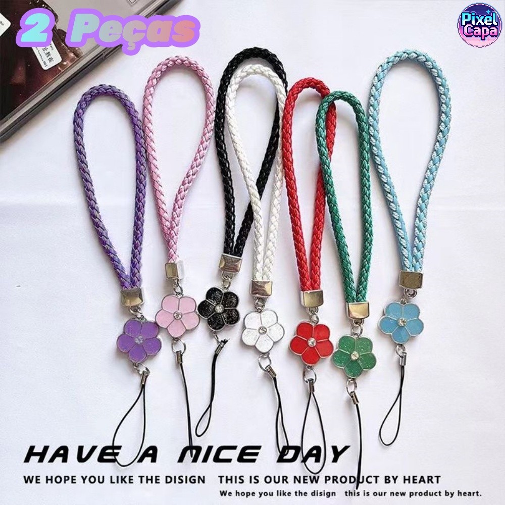 Kit 2 Cordão De Pulso Floral Feito À Mão Com Chaveiro-Estilo Verão Anti-Queda Cordinha Lanyard GS005