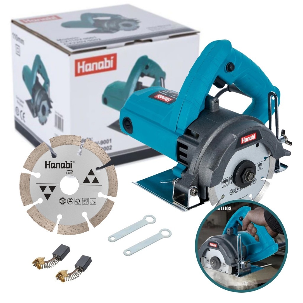 Hanabi Serra Mármore 1800W Profissional Hanabi 13000RPM Elétrica Disco 110mm p/ Madeira e Concreto