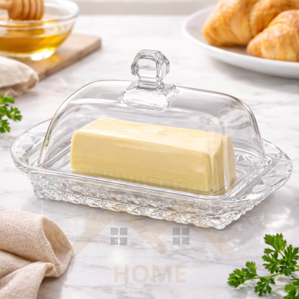 Manteigueira Quadrada 13x10cm 305ml Com Tampa de Vidro Transparente