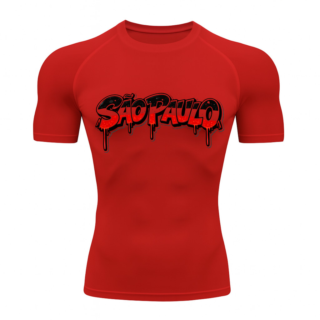 Camiseta Manga Curta Compressão Proteção Uv 50+ Estampada Grafiti Sao Paulo