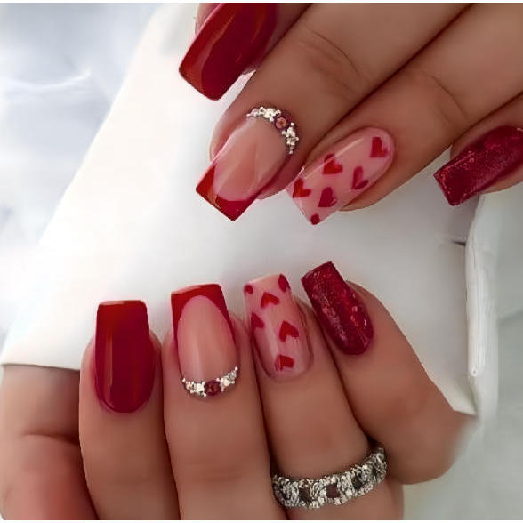 unha postiça realista curta bailarina Com Cola Diamantes francesinha kit unhas posticas decoradas