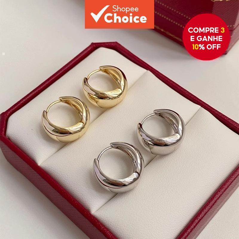 Brincos de metal geométricos versáteis, estilo minimalista, clipe para mulheres, joias da moda. em Oferta na Shopee
