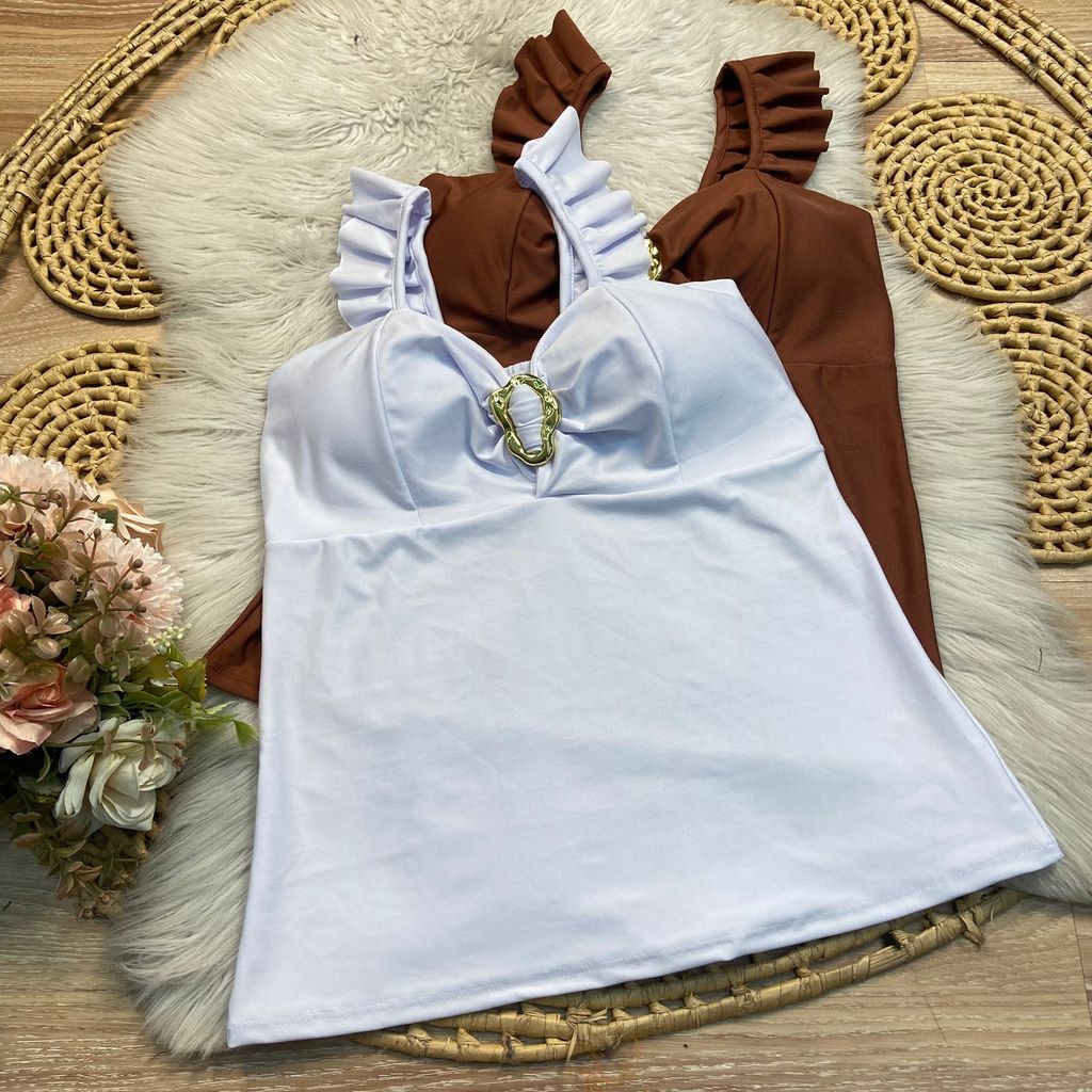 Blusa feminino plus GG suplex alça com babado 44 a 48 argola em Oferta na Shopee