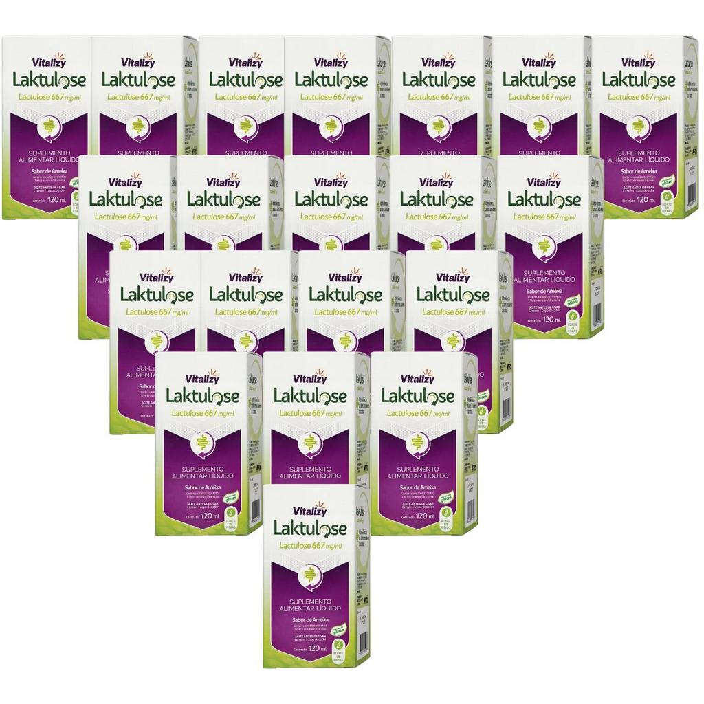 KIT Lactulose 20 Caixas de 120ml cada Vitalizy 667mg/ml  Ameixa Regulador Intestinal Sem Glúten Fonte De Fibras Natural