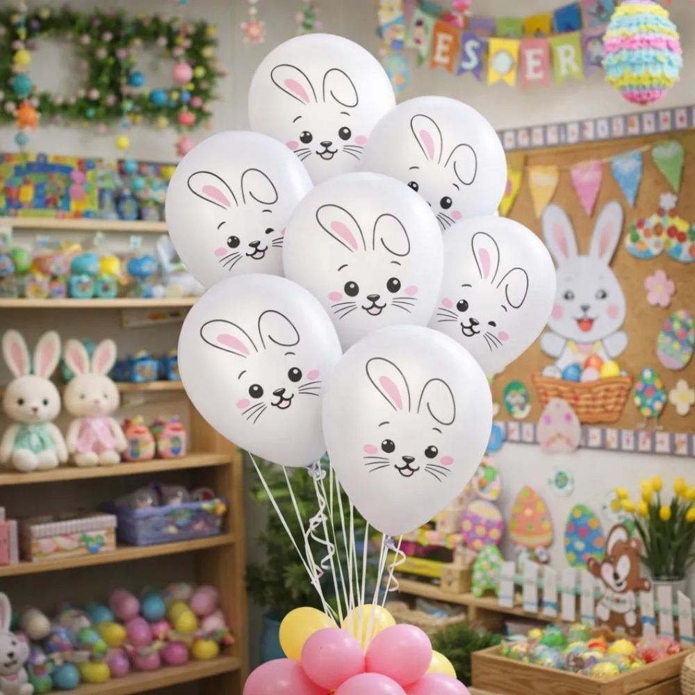 Balão de Festa Redondo Decorado 8" 20cm - Coelho Branco - 20 unidades - Piffer - Rizzo em Oferta na Shopee