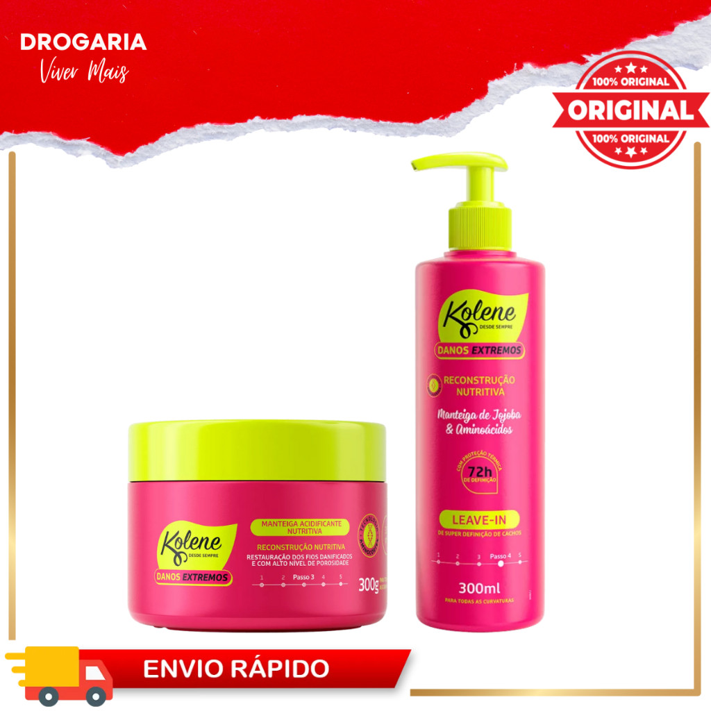 Kit Kolene Danos Extremos Manteiga Acidificante + Leave-in (2 itens)