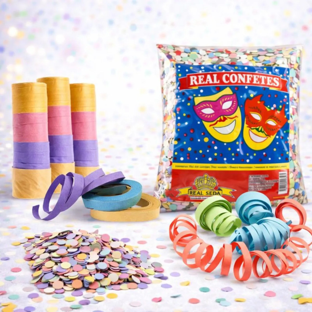 Kit Confete Colorido E Serpentina Carnaval Folia - Festas