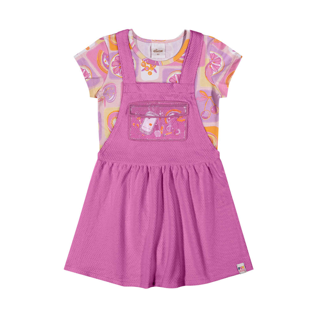 Conjunto Infantil Menina Jardineira e Blusa Frutas Elian Rosa em Oferta na Shopee