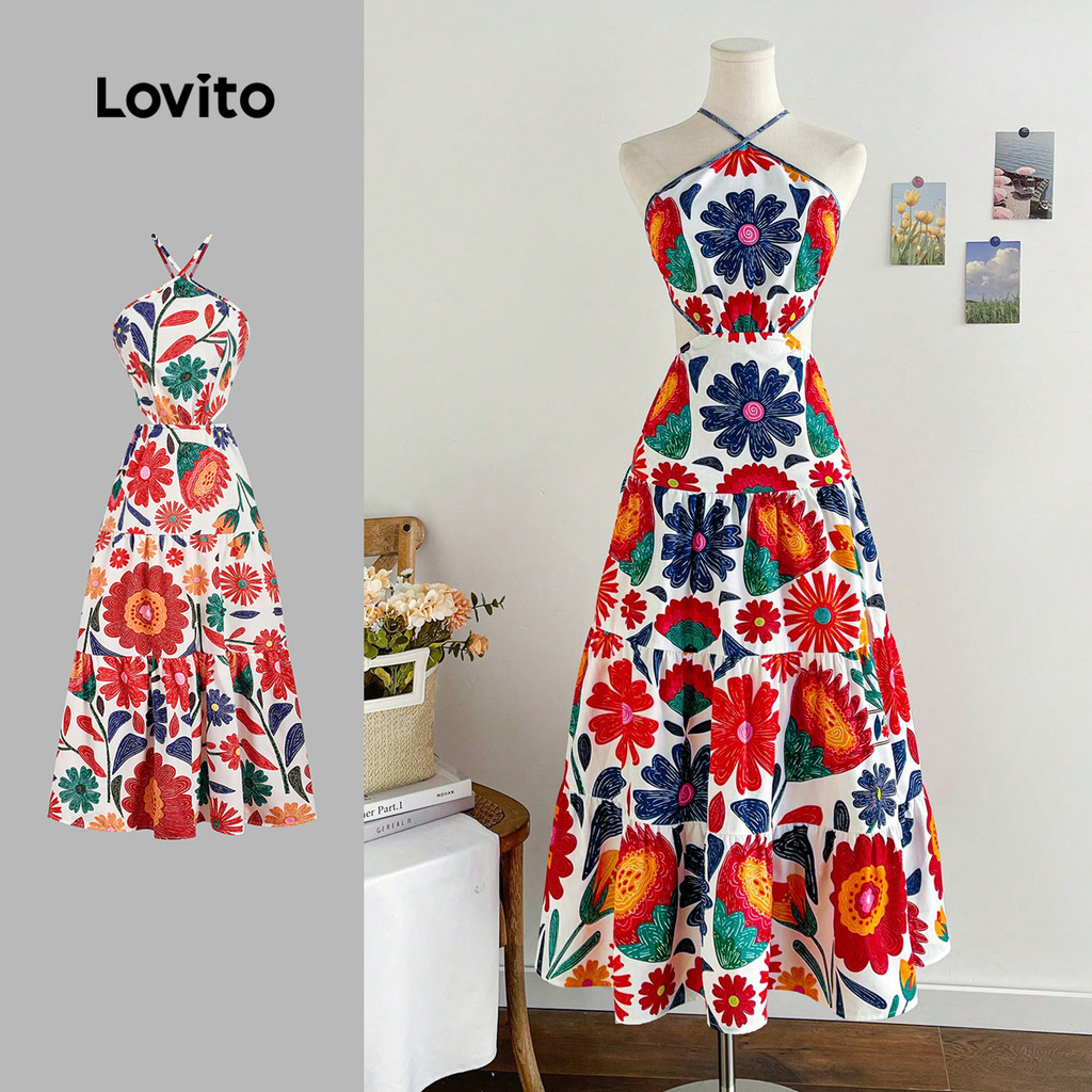 Lovito  Vestido Boho com Amarração Nas Costas e Recorte Vestido para Mulheres Primavera/Verão L172ED806