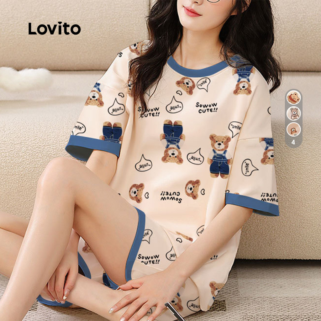 Lovito Conjunto Pijama Fofo 2 Peças Desenho Animado Primavera/Verão Mulheres LNE130065 em Oferta na Shopee