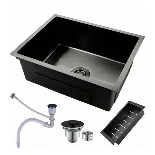 Cuba Pia Gourmet Inox Preta Nano Quadrada Cozinha 50x45