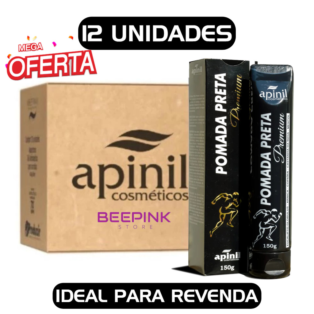 Kit 12 Unid Pomada Preta Premium 150g (Caixa) Dores Musculares Apinil (Alivio Imediato)
