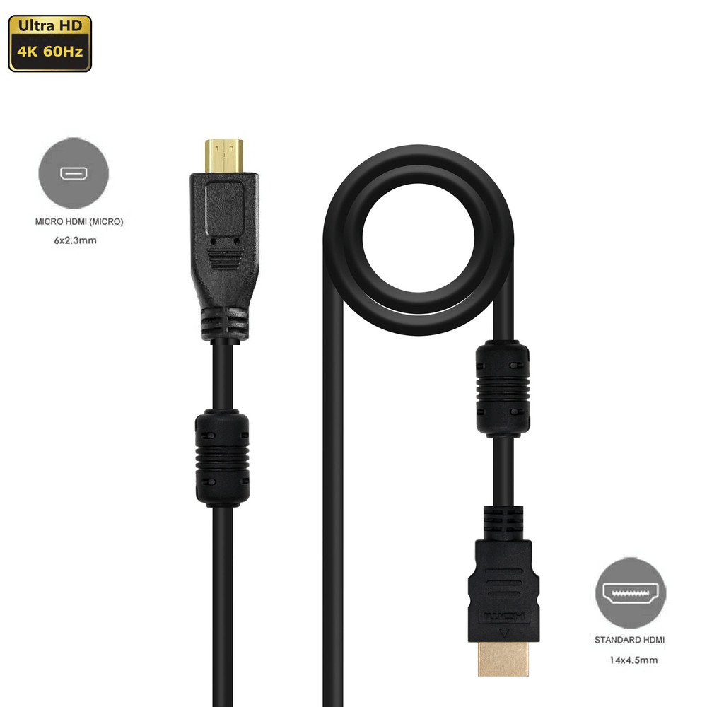 Cabo HDMI x Micro-HDMI 2.0 4K Ultra HDR com Filtro de Anti Ruído Duplo (5 Metros)