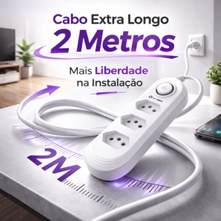 Régua de Tomada 3 Saídas Padrão Brasileiro 2M com Interruptor Bivolt Extensão Elétrica em Oferta na Shopee