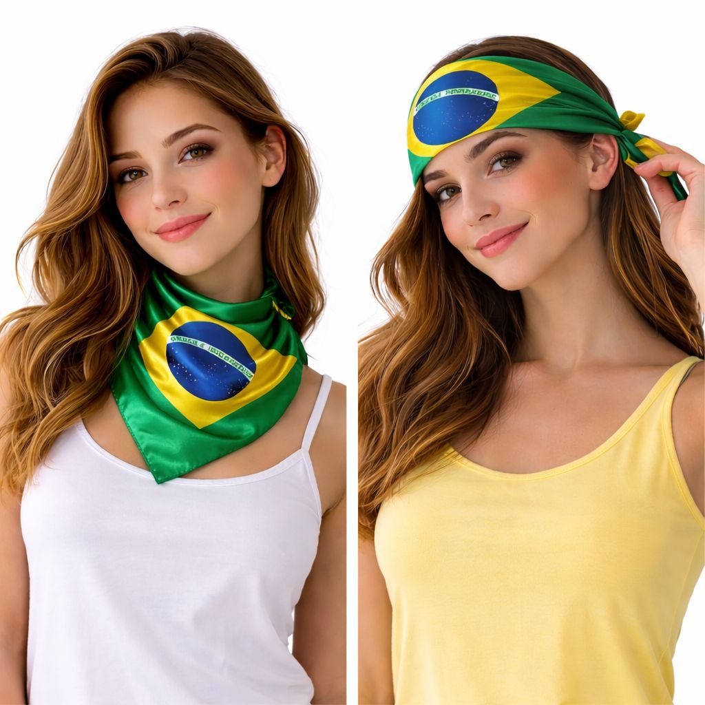Lenço Feminino Multifuncional Estampa Bandeira do Brasil | Cetim Toque Suave | 50x50cm | Look Tendência em Oferta na Shopee