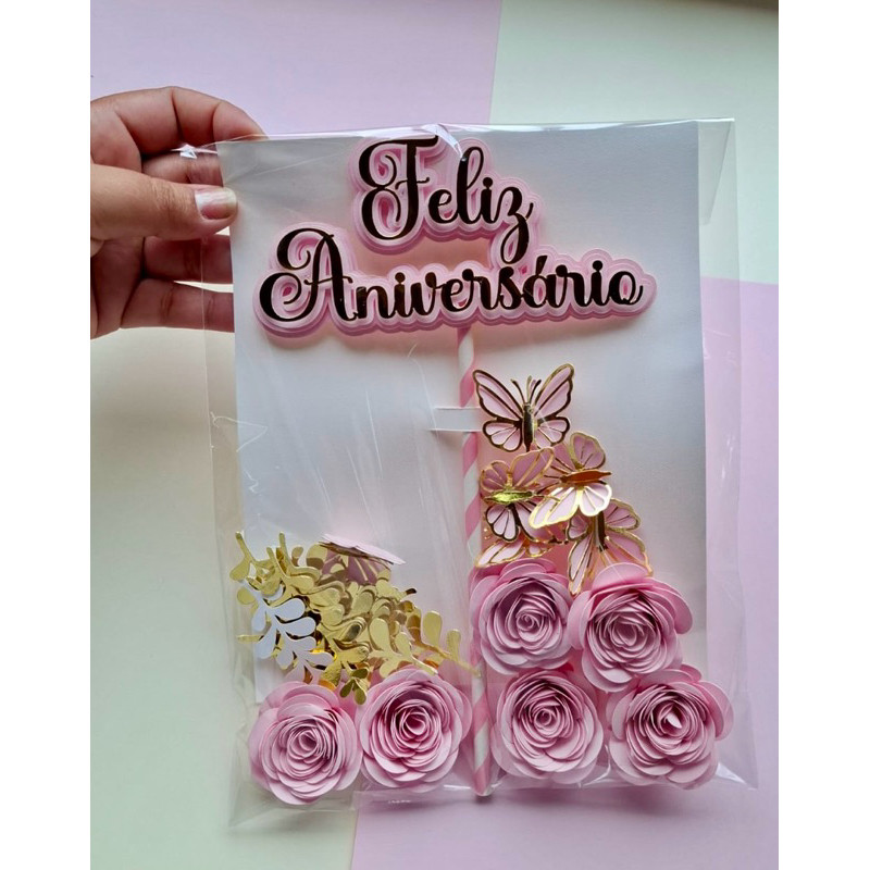 Envio em 24h - Topper de Bolo Feliz Aniversário - Parabéns  - Diversas Cores