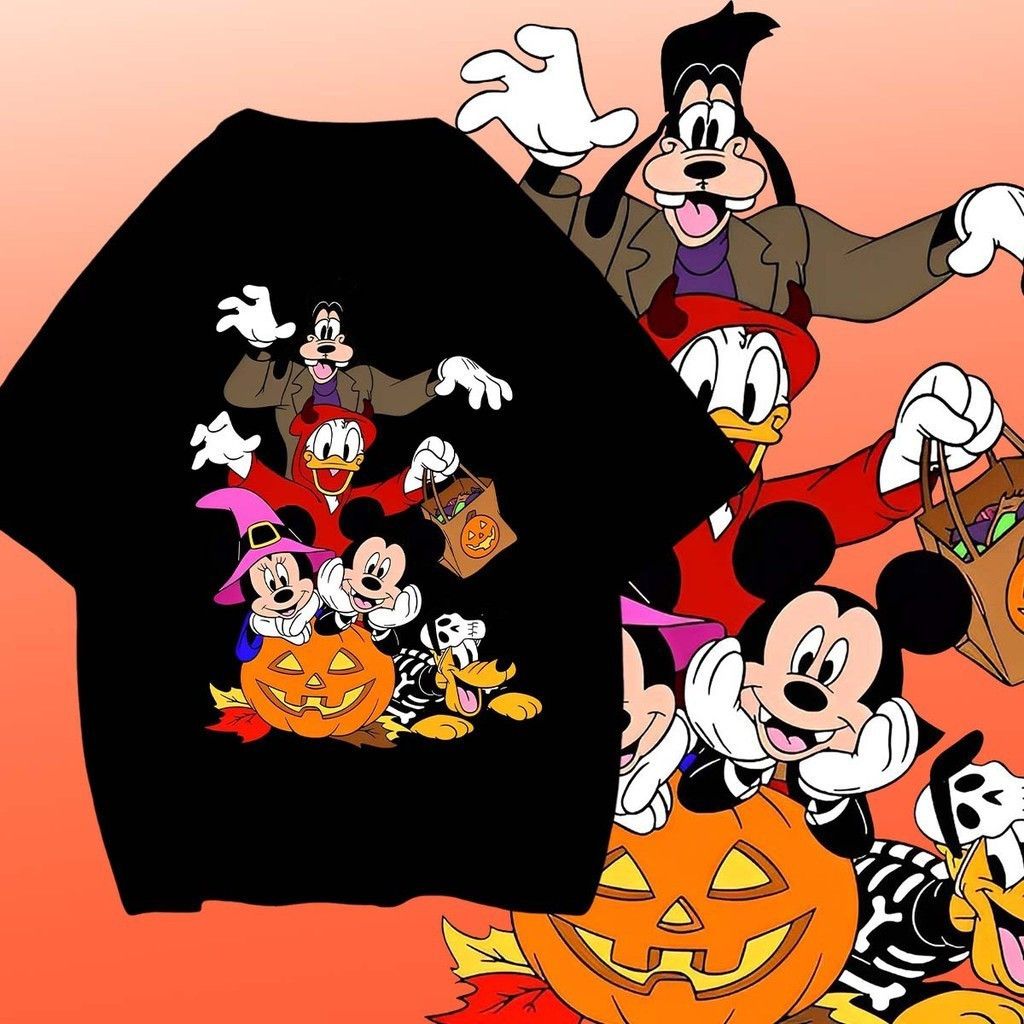 Abóbora Halloween Camisetas Vintage Unissex Mikey Pluto Pato Donald Pateta Minnie Promoção Envio Rápido
