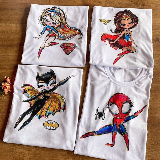 Blusa feminina camiseta estampada super heroinas mulher maravilha super girl