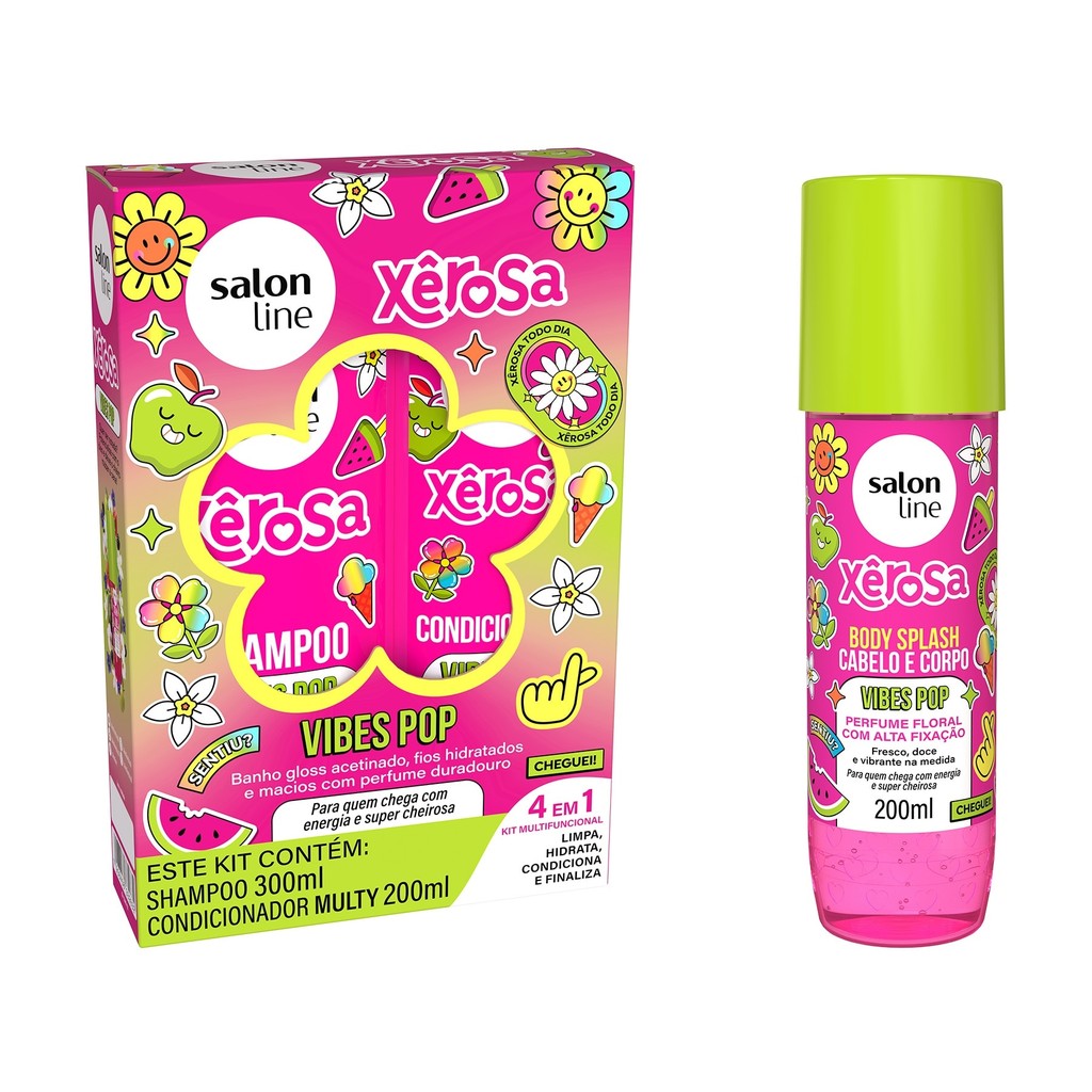 Kit Xêrosa Vibes Pop com Shampoo + Condicionador e Body Splash