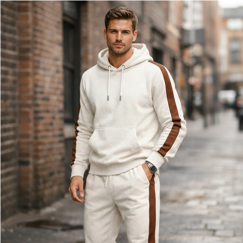 Conjunto Moletom Canguru Unissex com Calça Ajustável e Listra Lateral Streetwear Moderno em Oferta na Shopee