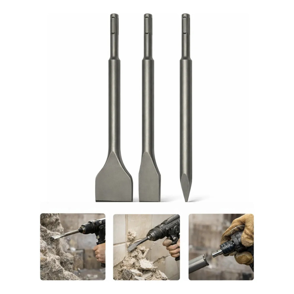 Kit 3 Peças Talhadeiras E Ponteiro Sds Plus 250mm Martelete Sds Plus Profissional