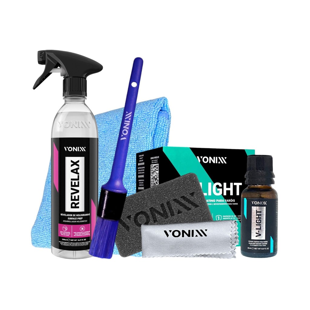 Kit Restaurar Farol Vonixx VLight Revelax Microfibra Detalhamento Automotivo