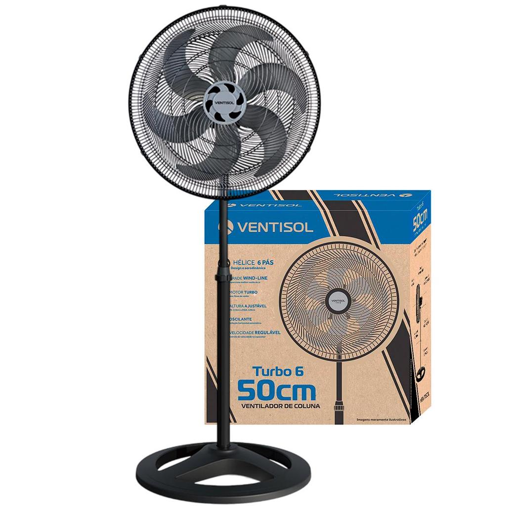 Ventilador de Coluna Oscilante Ventisol Turbo 6 50cm 127V Hélice 6 Pás Grade Wind-Line Preto