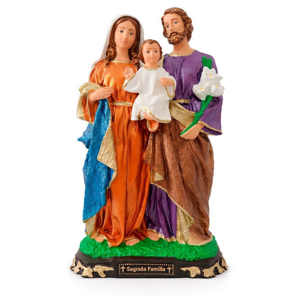 Imagem da Sagrada Família em Borracha Inquebrável 30 cm Arte Sacra Jesus Maria José Católica Estatua