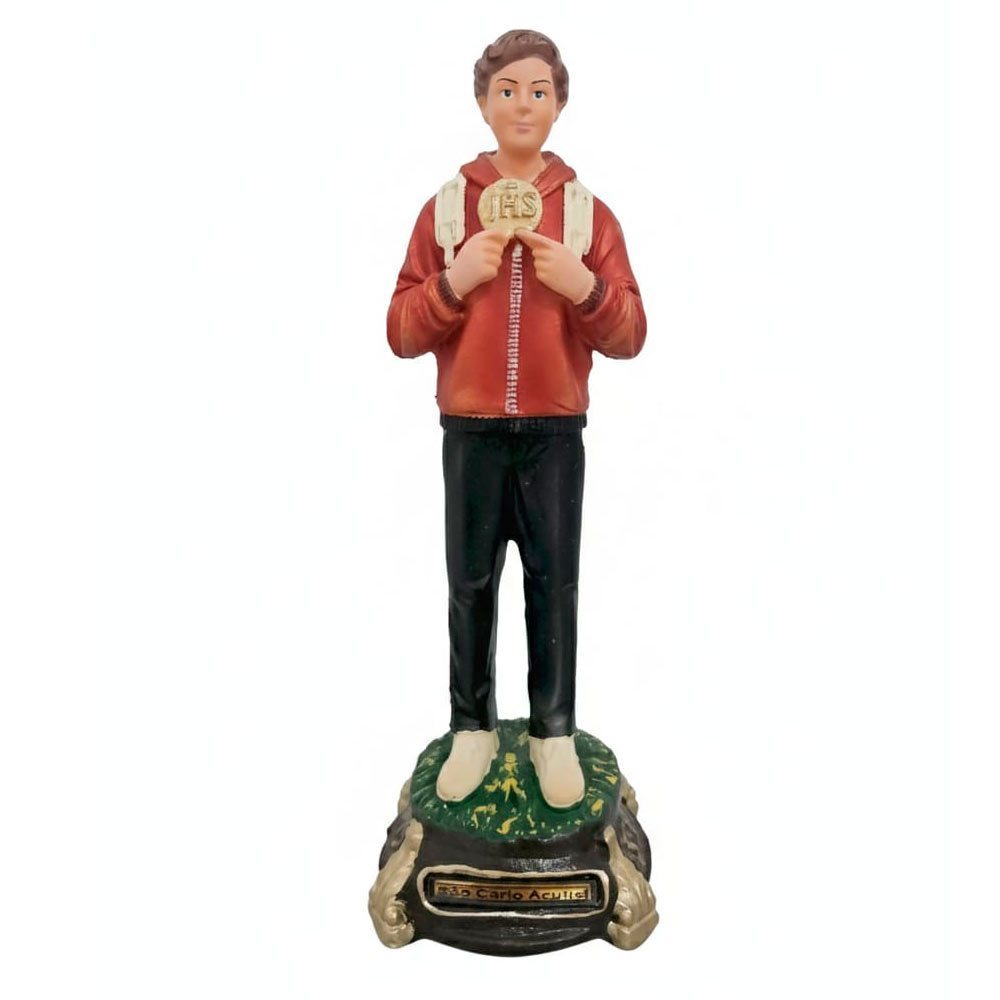 Imagem de São Carlo Acutis em Borracha Inquebrável - 20 cm Arte Sacra Imagem Católica Estatua Santo