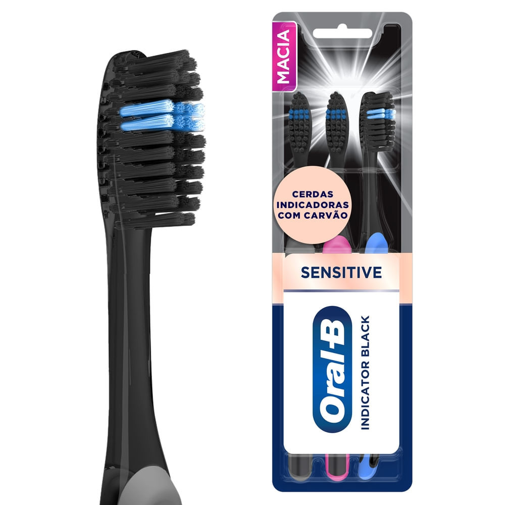 Escova Dental Oral-B Indicador Black Sensitive Extra Macia com 3 Unidades