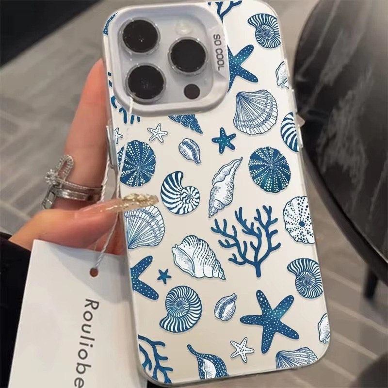 Conchas Estrelas do Mar Capinha Capa Para iPhone 7 8 14 15 16 Plus XS X XR 11 12 13 17 Pro Max SE 2020 Anti-Queda