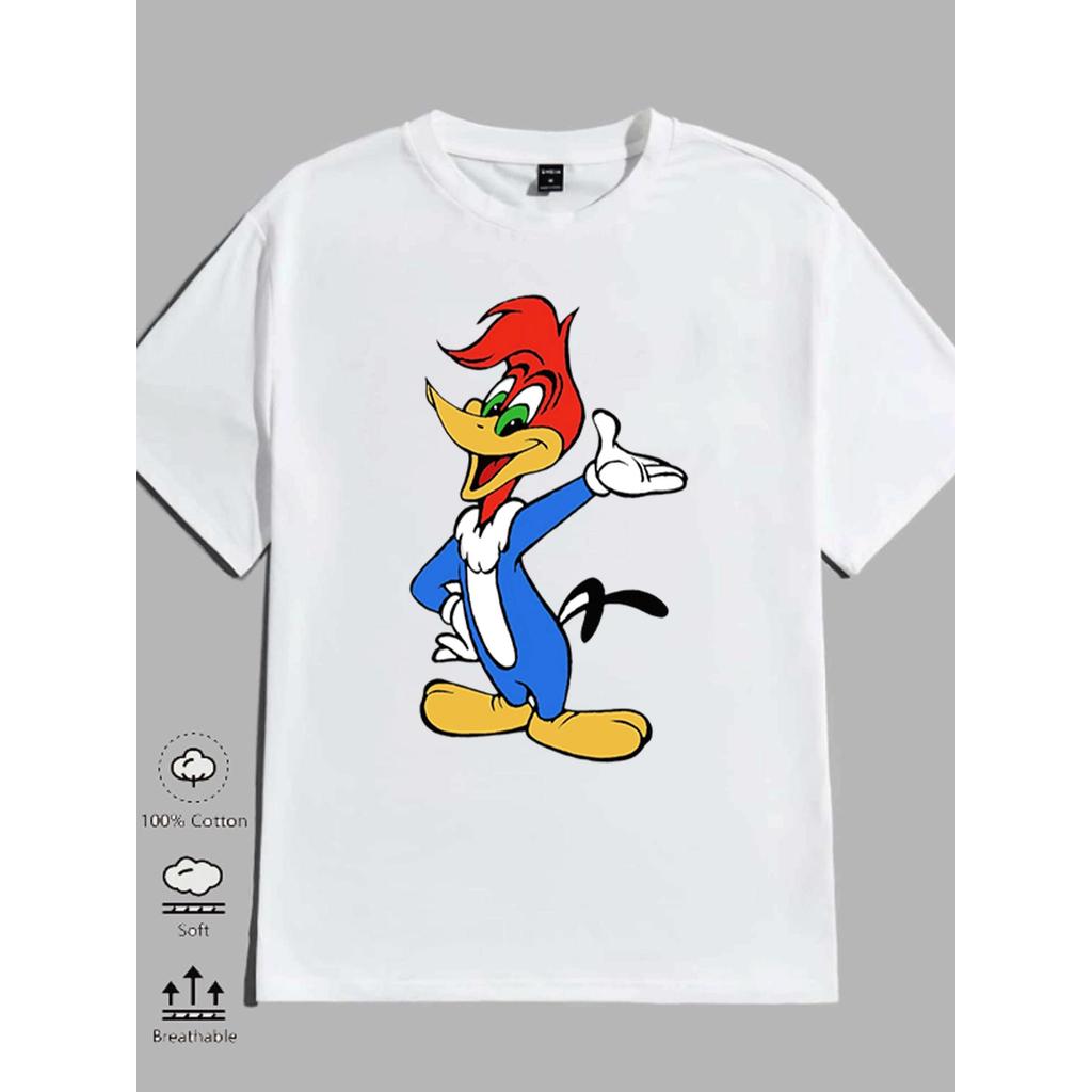 1pc camisa roupa masculina Camiseta 180g preta e branca de algodão estampa PicaPau 100% Algodão Promoção Envio Rapido