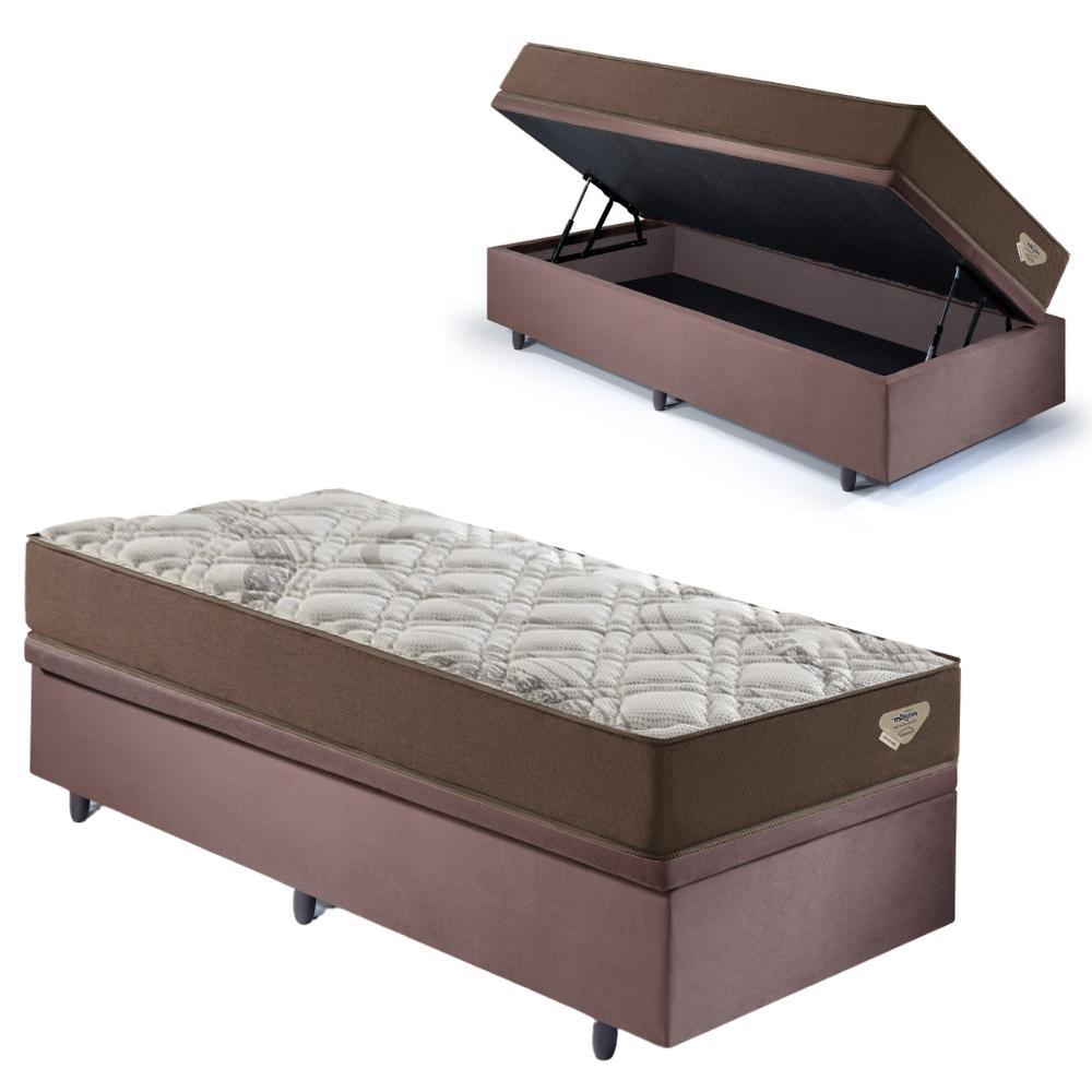 Base Box Baú 88x188 Suede Marrom com Colchão Relax Adorabile