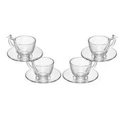 4 Xícaras de Chá Wolff Bird de Cristal com Pires 180ml