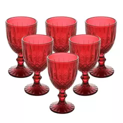 Jogo 6 Taças de Água de Vidro Greek Vermelho 320ml Wolff